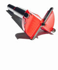 Hinge hole saw drill bit, red carbide-tipped, 53mm diameter, round shank, 80mm length.