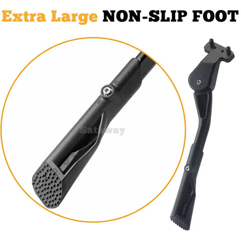 Extra large non-slip foot of Rear Mount Bike Kickstand Built Tough With Adjustable Aluminum Alloy Fits 24 To 29 Inch Electric And Mountain Bikes 40mm Hole Spacing Heavy Duty Stand For Adults Easy Install Sturdy Long Lasting Kickstand For Daily Rides