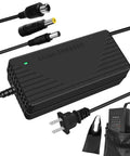 Fast Lane 54.6V 48V Battery Charger With 3A And 5A Settings, black portable charger with cords for RVs and boats.