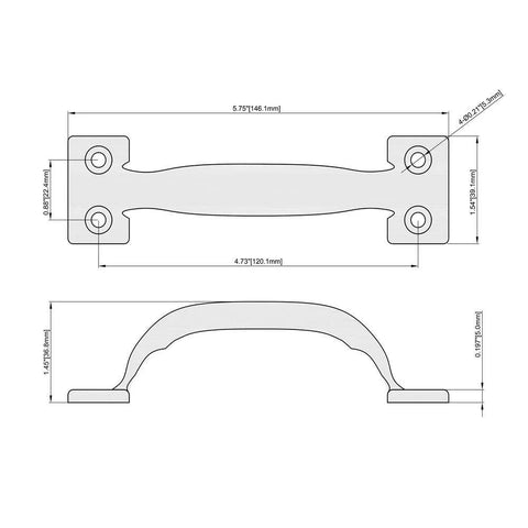 5-3/4 Inch Black Gate Pull Handle Set 25 Pack With Screws dimensions diagram