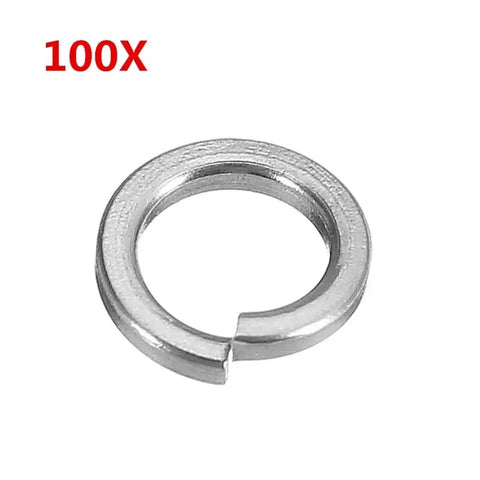 Close-up of one washer from 100 Pcs M4 304 Stainless Steel Split Lock Washers Set, Spring Washers For Fasteners, Heavy Duty Load Distribution