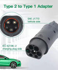 Top Tier Type 2 To Type 1 Ev Adapter With Hella Durable Ip55 Weatherproof Connector For 32Amp 7Kw Electric Vehicle Charging and connector details.