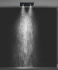 Top Shelf 16 Square Led Shower System With Brushed Nickel Thermostatic Controls For Rainfall Mist And Handheld Sprayers Heavy Duty Stainless Steel Frame With Temp Sensing Color Lights overhead shower mist in modern bathroom.