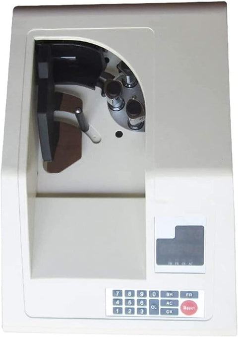 Heavy Duty Money Counter With Quiet Vacuum Suction And Large Lcd Screen Auto Fake Bill Detector top view showing control panel and bill slot.