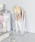 Clear Acrylic Pen And Pencil Holder Cup For Your Desk, Makeup Brush Organizer And Jewelry Holder, All In One Office Desk Essentials, 2.6 Inch By 2.6 Inch By 4 Inch, 1 Pack, holding makeup brushes