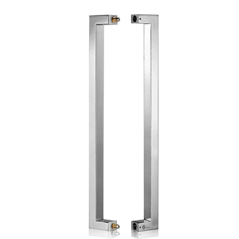 Heavy Duty Commercial Grade 1200mm 48 Inch Stainless Steel 304 Push Pull Door Handle With 1.2mm Thick Wall Square Rectangle Design Mirror Polished Chrome Finish Standoffs And Hex Set Screws For Built To Last Rock Solid Door Hardware, pair view