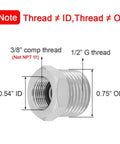 Brass reducer fitting (front view), 1/2 G male to 3/8 compression female thread, nickel-plated plumbing adapter, 2-pack