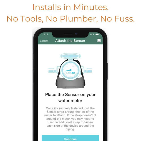 F2X Smart Home Water Monitor and Leak Detector with Real Time Usage Tracking Indoor and Outdoor Leak Alerts on phone setup screen