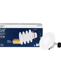 4 Pack 4 Inch Color Temperature Select LED Recessed Trim Downlights Retrofit Kit For Can Lighting Upgrade A No Brainer Replacing 65W Incandescent With Integrated LED shown with packaging and light fixture components.