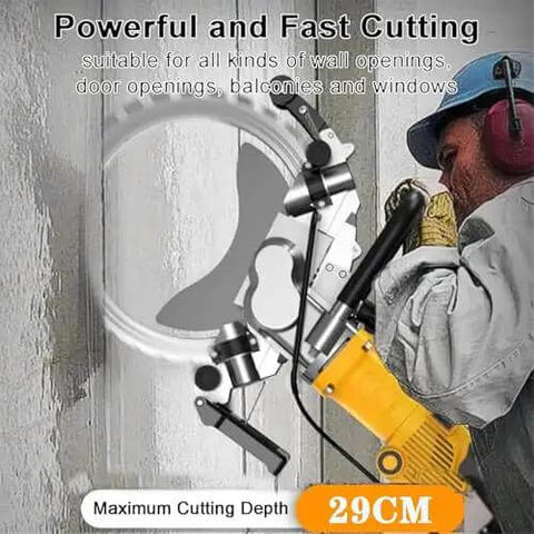 Top Shelf 5000W Brushless Electric Concrete Ring Saw Engineered To Nail Wall Grooving And Crush Tough Masonry Jobs Without Breaking A Sweat On Any Site cutting through concrete wall with a 29cm depth.