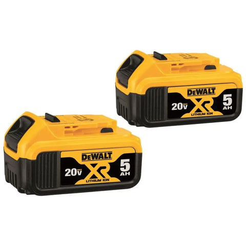 Two DeWALT 20V Max XR Premium 5.0Ah Battery Pack Two Pack With 3 LED Fuel Gauge Longer Run Time For High Demand Power Tools