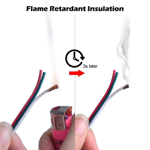 Indoor 80 Feet 3 Pin LED Extension Wire 20 AWG flame retardant insulation test with lighter for WS2812B WS2811
