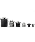 Pro Grade Flanged Ball Head Dowel Pins 10 Pack Push On Spring Indexing Plungers showing various sizes and stainless steel.