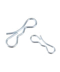 Stainless Steel Bow Tie Lock Cotter Pins Seven Sixteenth Inch And Five Sixteenth Inch Ten Pack Deck Clip Set For Trailers Marine Machinery And DIY Projects Rust Resistant And Durable, showing two sizes of pins on white background.