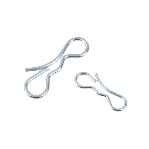 Stainless Steel Bow Tie Lock Cotter Pins Seven Sixteenth Inch And Five Sixteenth Inch Ten Pack Deck Clip Set For Trailers Marine Machinery And DIY Projects Rust Resistant And Durable, showing two sizes of pins on white background.