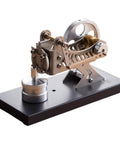 Steam Engine Model Kit For DIY Learning With Aluminum Body, Hot Gas Turbine Motor, on display base. Educational science kit.