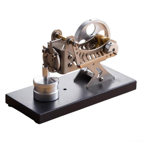 Steam Engine Model Kit For DIY Learning With Aluminum Body, Hot Gas Turbine Motor, on display base. Educational science kit.