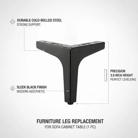 Black Cold Rolled Steel Replacement Furniture Leg For Sofa, Cabinet, Or Table, 3.9 Inch Height in sleek black finish and durable design