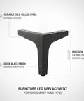 Black Cold Rolled Steel Furniture Leg 3.9 Inch Height Replacement for Sofa, Cabinet, And Table, Tough as Nails, Modern Design