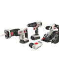 Hardcore 20 Volt Max Cordless Power Tool Combo Kit Four Piece Set with circular saw, drill driver, and batteries.