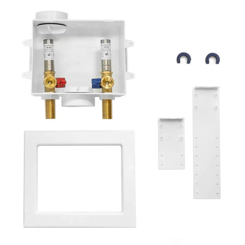 Washing Machine Outlet Box With Center Drain And Stainless Water Hammer Arrestor, 1/2 Inch Push-Fit Inlet To 3/4 Inch MHT Outlet