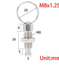 Rugged Stainless Steel Indexing Plunger With Smooth Grip Ring Handle And Retractable Pin detailed dimensions and design.