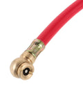 Cool Red Rubber Air Pump Hose Single Head Fits Motorcycle And Electric Bike Tire Inflator Replacement Tube Universal Fit Heavy Duty Build Keeps Your Wheels Puffed Up And Riding Safe On Streets Without Flat Tires Causing Stress Or Bad Vibes. close-up red rubber hose with brass single head connector