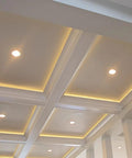 Ceiling with installed PAR38 LED Flood Light Bulbs 3000K Warm White, 1275 Lumens, 15W 100W Equivalent, showcasing indoor lighting