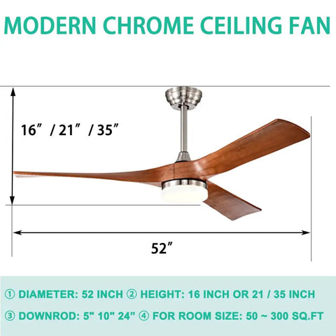 52 Inch Ceiling Fan With LED Lights And Remote Control Modern Chandelier Ceiling Fan With Walnut Wood Blades 3 Downrods Ultra Quiet