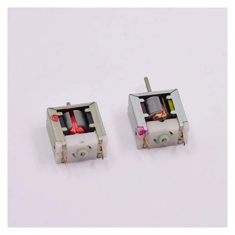 Two ultra tiny 18mm 020 bare square DC motors with narrow shafts for DIY robotics and RC projects, shown side by side.