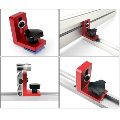 Heavy Duty Aluminum T Track Slot System With Fast Slide Miter Bar Jig That Glides Like Silk On Table Saw Router Table For Nailed It Diy Builds And Custom Jigs, red clamp adjustment details.
