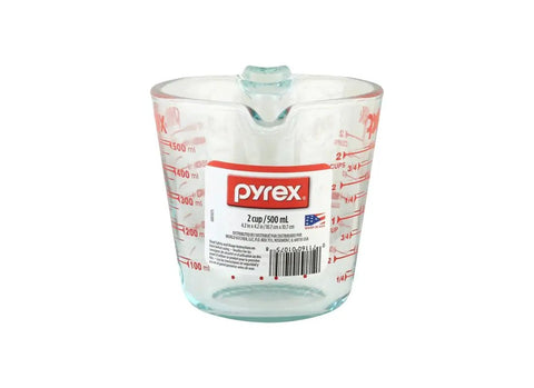 Prepware Glass Measuring Cup With Red Graphics, Clear, Non Porous Glass That Won't Stain Or Retain Odors, Microwave Safe, Oven Safe, And Dishwasher Safe, Great For Quick, Mess Free Kitchen Metrics, 2-cup clear glass measuring cup with red markings