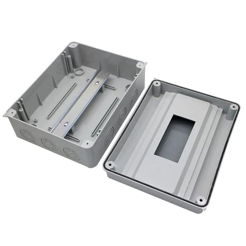 Heavy Duty Abs Distribution Box For Circuit Breaker 12 Way showing rugged grey ABS housing and removable lid.