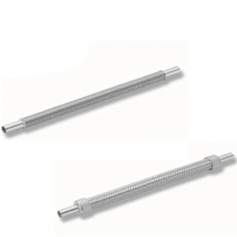 Two-view image of VCR bellows hose, SUS316L stainless steel, 500mm long with 1/4" female-to-male fittings.