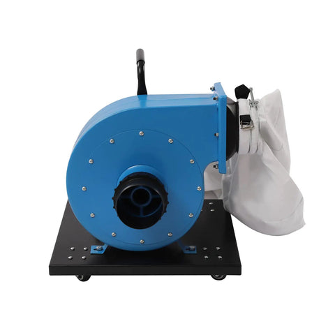 1HP Industrial Dust Collector With Wheels 550 CFM Airflow Metal Husky Design showing the blue motor and white bag filter.