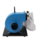 Super Sweet 1HP Dust Collector With Wheels, blue industrial vacuum with white collection bag, designed for workshop dust control