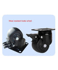 Heavy Duty Swivel Caster Wheels Set Of Four With Solid Brakes Smooth Nylon Rollers For Carts Heavy Furniture Floor Friendly Top Shelf Tough Steel Brackets Hassle Free Swap Casters, close-up of wear-resistant brake wheels.