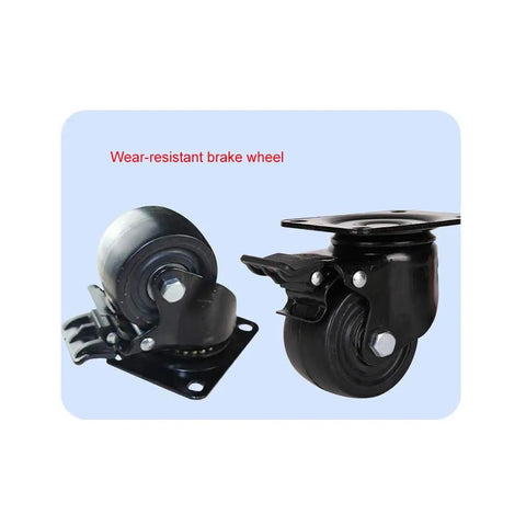 Heavy Duty Swivel Caster Wheels Set Of Four With Solid Brakes Smooth Nylon Rollers For Carts Heavy Furniture Floor Friendly Top Shelf Tough Steel Brackets Hassle Free Swap Casters, close-up of wear-resistant brake wheels.