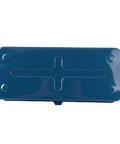 Heavy Duty Iron Toolbox With Extended Telescopic Handle Built Tough For Working Crews And Weekend Home Repair Tasks Blue Metallic Storage Container top view showing smooth blue metallic finish.