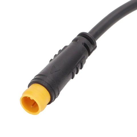 Close-up of Gear Sensor Cable With 1T2 Brake Splitter For Bafang Mid Mount Motor showing yellow connector tip.