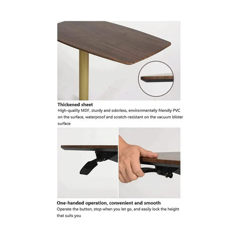 Close-up of Adjustable Rolling Overbed Table With Smooth Casters And Easy Height Flex To Keep You Comfy On The Couch, featuring MDF surface and height adjuster.