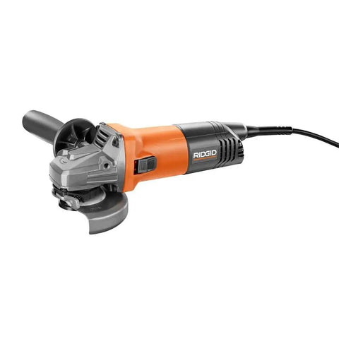 Robust Four And A Half Inch Angle Grinder Boasting An Eight Amp Corded Motor for metal and concrete tasks with side handle.