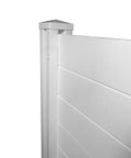 Close-up side view of Premium White Vinyl Privacy Screen Panels 4ft High By 4ft Wide showing smooth white surface and post detail.