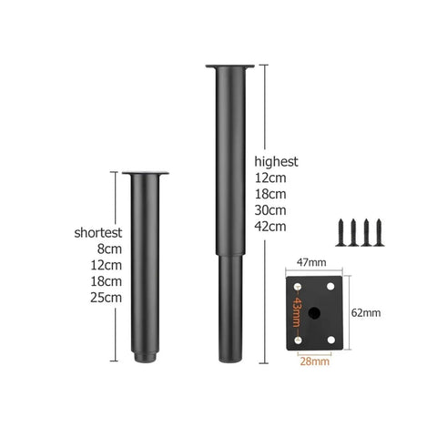 Adjustable Furniture Legs Set In Cold Rolled Steel Sturdy Table Legs And Sofa Feet for Various Heights with Screws and Mounting Plate