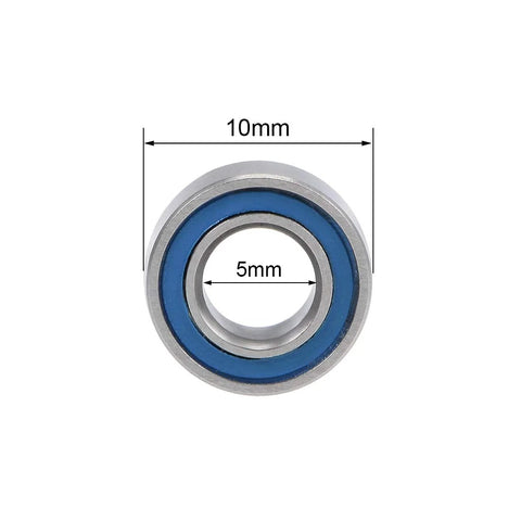 uxcell MR105-2RS deep groove ball bearing with blue double seal, chrome steel, 5mm inner diameter, 10mm outer diameter