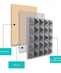 Heavy Duty Pink Acoustic Foam Panels For Walls 12 Pack Self Adhesive Soundproofing Tiles showing layers of foam and kraft paper.