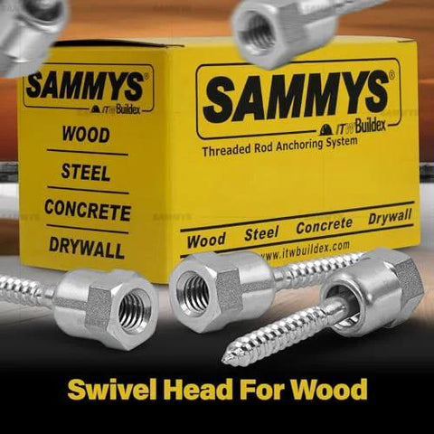 Pro Grade Wood Screw Swivel Threaded Rod Anchor For Wood, 20 3/8 Inch, 17 Degree Off Vertical Install, Steel With Electro Zinc Coating, Heavy Duty 25 Pack For Builders And Designers, shown in packaging and individual anchors.