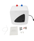 110V Plug And Play Mini Tank Water Heater 3.96 Gallon Under Sink Kitchen Instant Hot Booster 1500W with accessories and manual.