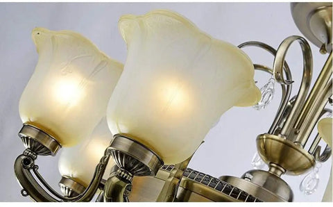 Close up of glass lighting shades on Eight Head Glass Ceiling Fan With Built-In Light And Wireless Remote Featuring Top Shelf Retro Design.