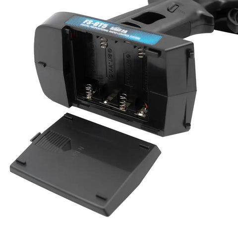 Battery compartment of GT5 6 Channel 2.4GHz RC Transmitter With AFHDS 2A for cars and boats, showing removed cover